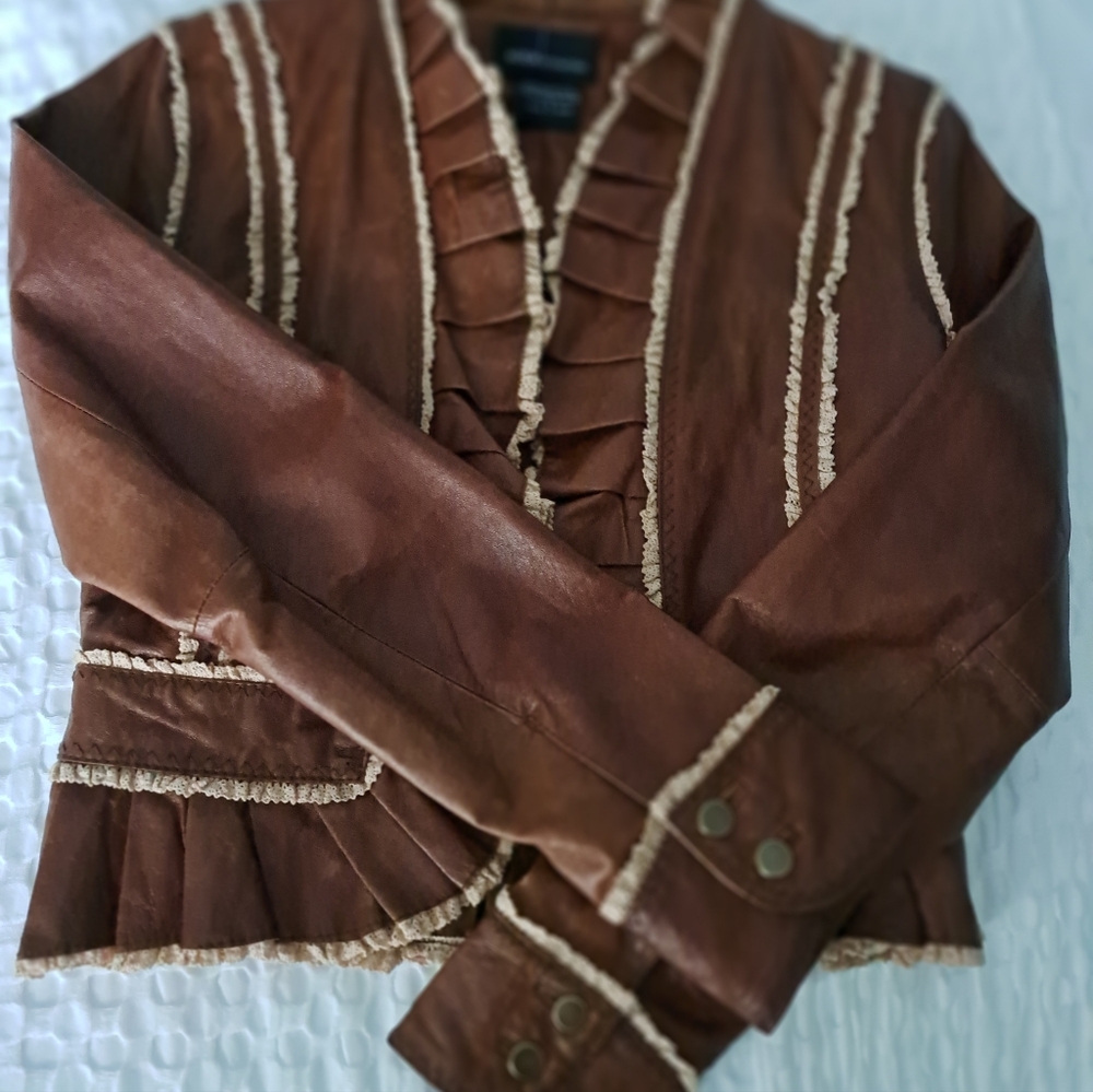 Brown Ruffled Women's Jacket - Picture 7 of 12